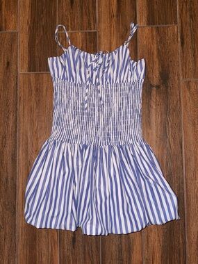 Gianni Bini Ellie Blue White Stripped Smocked Bubble Hem Mini Dress NWOT Large
